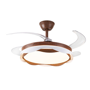 Medieval Style Invisible Fan Lamp Variable Frequency Silent Bedroom Fan Lamp Retro Walnut Color Dining Room Living Room Ceiling Fan Lamp