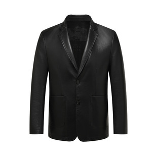 Autumn 2022 New Suit Collar Leather Men's Fashionable Middle-aged Solid Color Simple Casual Men's Leather Jacket