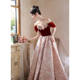 One-shoulder Evening Dress Women's 2024 New Banquet Elegant French Style Light Luxury Niche High-end Host High-end Sense