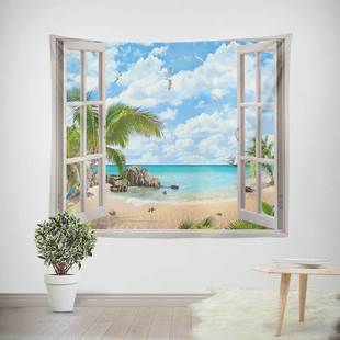 Window Scenery Digital Printed Tapestry Hanging Cloth Dormitory Bedside Decoration ins Bedroom Transformation Live Background Wall Cloth