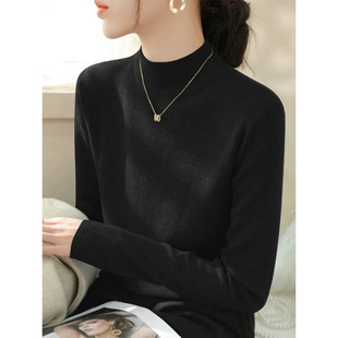 French Grey Half-high Collar Wool Knitwear Women's Autumn and Winter New High-end Long-sleeved Slim-fit Base Top