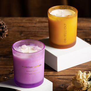 Lihome Soy Wax Glass Aromatherapy Candle Cross-Border New Crystal Stone Candle Cup Colorful Cup Aromatherapy Customization