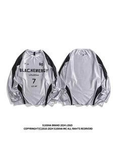 Hip-hop American Retro Jersey Deconstruction Stitching Contrast Color Letter Basketball Sports silver Long Sleeve Sweatshirt for Men and Women Spring and Autumn