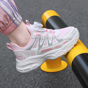 2024 New Girls' sneaker Leather Waterproof Lightweight Student sneaker Mesh Breathable Swivel Buckle Children's Shoes