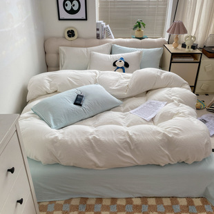 2024 new class A super soft cloud cotton solid color double spell simple mix bed quilt cover four-piece sanding quilt cover