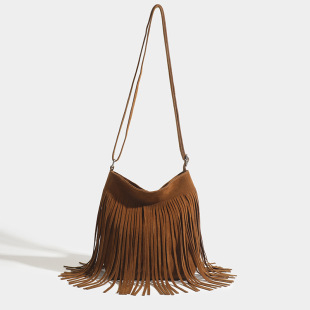 Foreign trade tassel large capacity bag women's Korean style new women's bag simple popular women's shoulder bag simple messenger bag