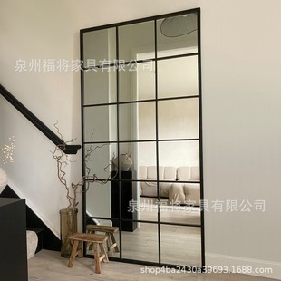 Nordic Modern Simple Square Wall Hanging Indoor Floor Full Body Dressed Mirror Iron Vintage Hallway Metal Decorative Mirror