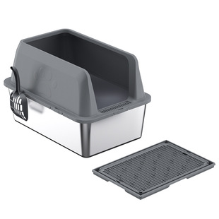 Cross-border high fence stainless steel litter box top-in leak-proof sand detachable and easy-to-clean oversized pet cat toilet