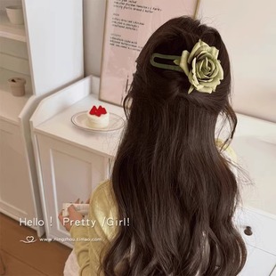 Korean Girl Rose Flower Hairpin Female Back of Head Half Tie One Word Grab Clip Not Hanging Hair Duckbill Clip Hairpin Headdress