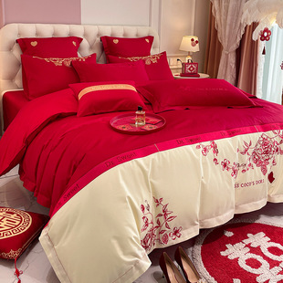 New Chinese wedding wedding bedding nine-piece set bright red wedding dowry four-piece set embroidery wedding quilt eight pieces
