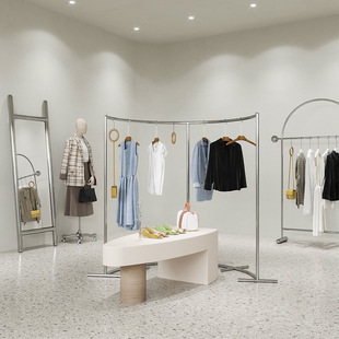 Clothing Store Display Rack Floor-to-Floor Stainless Steel Nakajima Rack Men's and Women's Clothing Store Shelf Display Props Clothes Hanging Rack