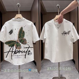Summer New Arrival Painted Butterfly Trendy Brand Round Neck Short-sleeved T-shirt Men's All-match Printed Half Sleeve T-shirt Clothes