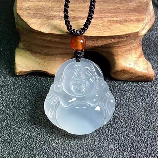 Natural Ice large Buddha smiling Buddha Maitreya Buddha chalcedony pendant agate necklace jade pendant Buddha pendant jade pendant