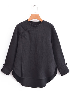 65MR-240301 crossbody buckle round neck shirt Korean style women's clothing wholesale 2024 spring new texture Jacquard