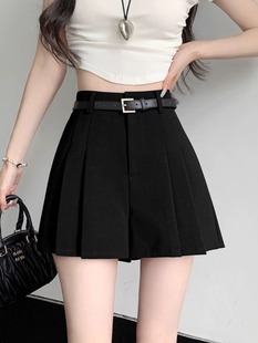 Grey Chiffon Suit Shorts Women's Summer Thin Pleated Skirt Pants High Waist A- Line Slimming Loose Wide Leg Casual Pants