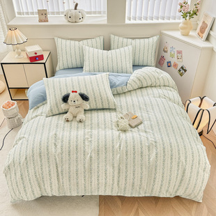Small fresh cotton printed four-piece cotton quilt cover bed hat single double student dormitory girl heart four seasons