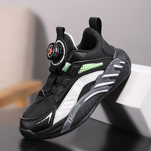 Children's Shoes Boys sneaker 2024 Autumn Rotating Buckle Children's Shoes Non-slip Wear-resistant Girls Middle and Big Children's Running Shoes White Shoes