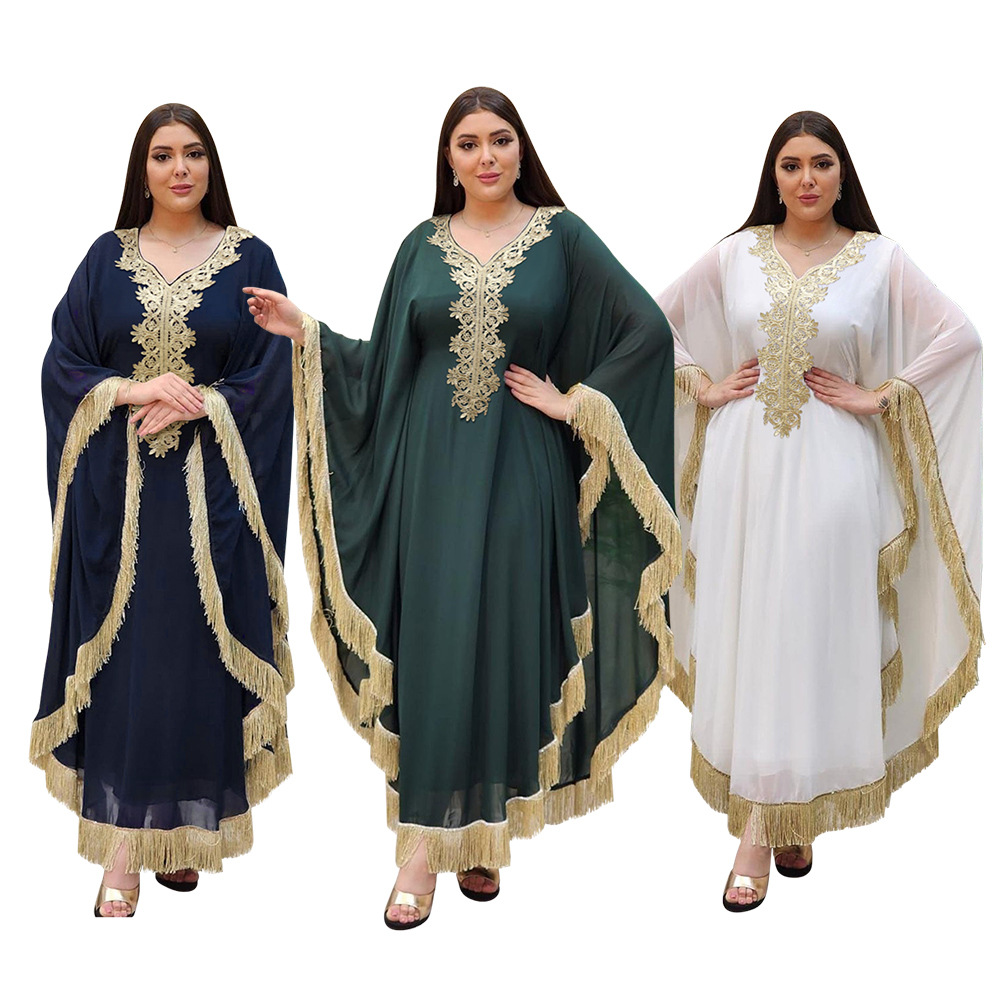 Xqy500125 Morocco 2023 New Summer Style Tassel Dress, Kaftan Ethnic Style Robe