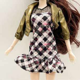 Doll Dress Dress 6 Points Fashion Casual Toy Accessories Height 29cm babi Leather Dress suit