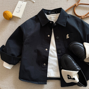 in stock children's shirt 2025 spring new men's and women's children's clothing simple embroidery shirt baby cartoon shirt coat