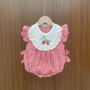 Baby's Western Style Summer Home Flying Sleeve Hassock Climbing Wear Baby Girl's Thin Fashionable Suit Out-of-Body Wrap Fart Clothes Trendy