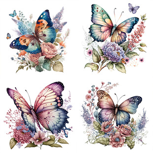 New hand-painted butterfly flower self-adhesive toilet bathroom refrigerator wall stickers living room bedroom decorative stickers KSA-59