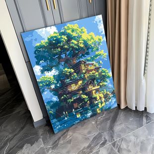 Hayao Miyazaki Summer Digital Oil Painting DIY Handmade Color Filling Cure High Color Value ins Style Living Room Decorative Painting Gifts