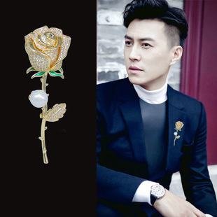 High-grade temperament rose brooch exquisite three-dimensional flowers full of diamond metal corsage elegant pearl women's jewelry wholesale