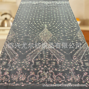 Foreign Trade Small Rice Beads Milky White Round Bead Tube Embroidery Golden Light Magic Concave-convex Tiles Full Large Flower Evening Dress Fabric