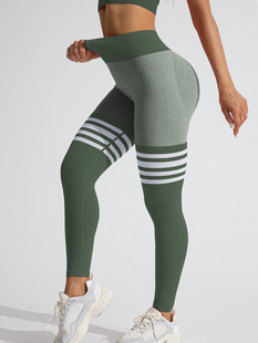 Cross-border European and American Striped Outdoor Sports Tight Pants Women's High Waist Hip-lifting Yoga Clothes Quick-drying Running Sports Fitness Pants