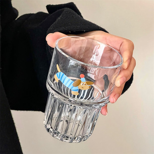 Cute Cartoon Sausage Puppy Glass Ins Cold Extract Coffee Cup Household Juice Cup Latte Milk Tea Cup Water Cup