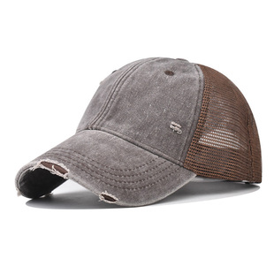 Cross-border 12-color pure cotton washed old ripped baseball cap outdoor versatile personalized solid color mesh cap