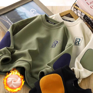 Boys' Fried Street Sweater Spring and Autumn Children's Clothing 2024 New Children's Casual Base Shirt Boys Crewneck Sports Top