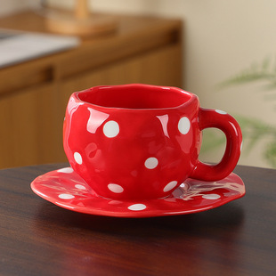 Korean Style Ins Style Ceramic Mug High Color Value Afternoon Tea Cup Hand-painted Girl's Cute Hand-kneaded Coffee Cup and Saucer
