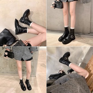 Sheii Su Yinyin with King Fried Edition ~ Washed Shrink Horse Leather Side Zipper fleece-lined Motorcycle Boots Women's Martin Boots