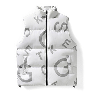 Vest Men's 2022 New Autumn and Winter Youth Trendy Letter Printed Waistcoat Warm Jacket Men's Cross-Border