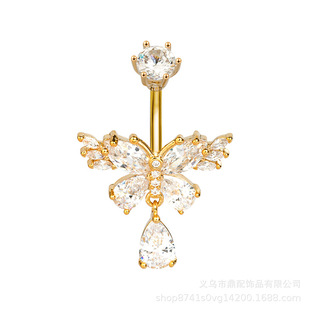 New Niche Butterfly Zircon Umbilical Nail Summer High-end Light Luxury 316 Stainless Steel Needle Anti-allergic Super Flash Umbilical Ornaments