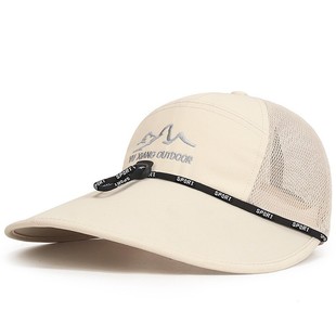 Spring and summer widened long brim sunscreen net cap men's outdoor fishing breathable sunshade baseball cap summer windproof rope hat