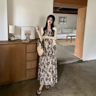 Rose Floral Pleated Sling dress Women's 2025 New French Waist Slimming Socialite Elegant Dress
