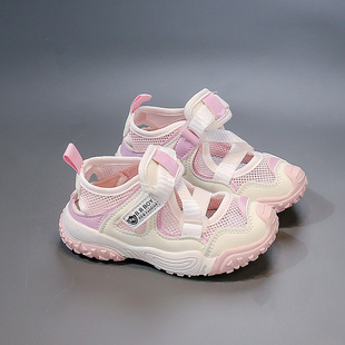 Girls' Sandals 2025 New Summer Children's Single Mesh Shoes Hollow Breathable Big Boy Girls' Baotou Sports Beach Shoes