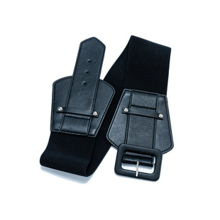 Factory wholesale square buckle wide waist black red Joker dress coat belt elastic ladies wide belt