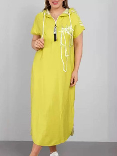 Cross-border 2024 European and American zipper waist slimming temperament cross-border women's summer new V-neck dress dress