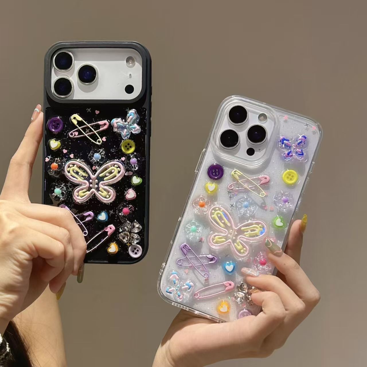 Y2K Hot Girl Brooch Colorful Butterfly Case for Apple iPhone 17 Pro Max, iPhone 16/15 Pro, New X