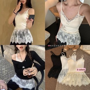 New Pure Cotton Top Stacked Wearing Pure Desire Lace Hem Small Sling Inner Wearing Bra Pad Outer Wearing Vest for Women