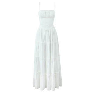 French Style White Sling dress Women's 2025 New Pure Elegant High-end Slim-fit Slimming Holiday Style Long Dress