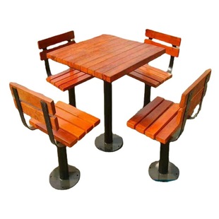 Outdoor table and stool combination one table four chairs solid wood iron seat Community Park Chessboard table and chair combination manufacturer