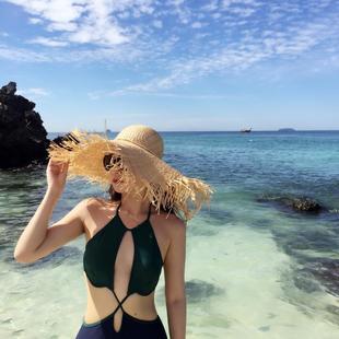 Spring and Summer ins Style Big Hat Brim Raffy Straw Hat Women's Beach Hat for Seaside Holiday Sunscreen Sunshade Hat