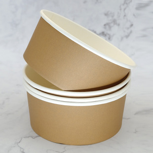 Wholesale disposable take-out packing box two-color thickened Kraft paper bowl cover rice fast food box packing box natural color Bowl