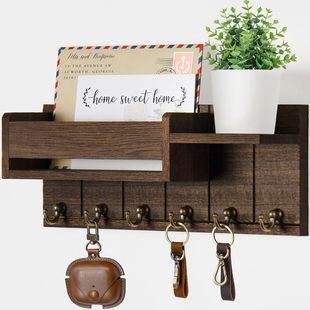 Wooden Key Rack Wall-mounted Room Bedroom Study Key Hook Solid Wood Wall Sundries Organize Storage Rack