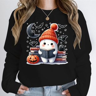 Women's Halloween Hoodless Sweatshirts Funny Books Ghost Gra